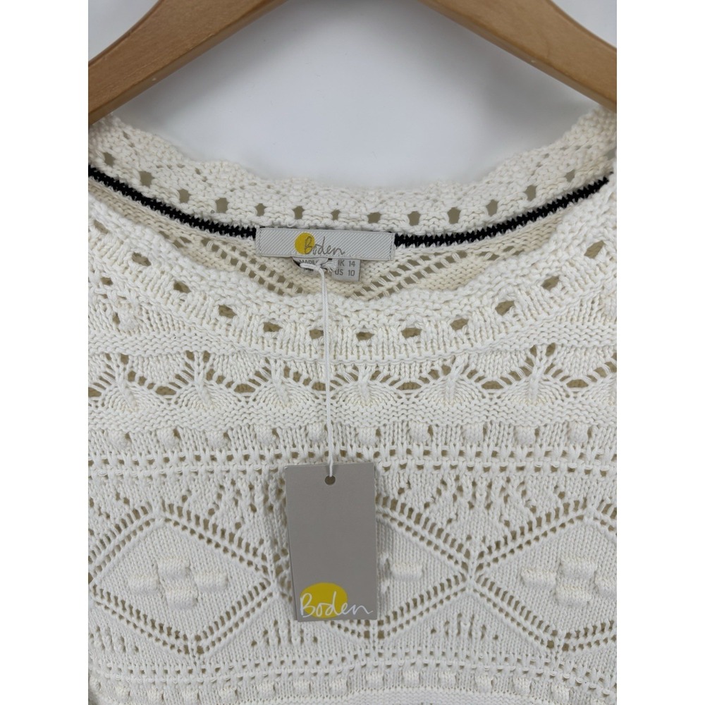 NWT Boden Crochet Pullover Sweater Sz 10 Open Knit 3/4 Sleeve Boho Coastal - Picture 2 of 7